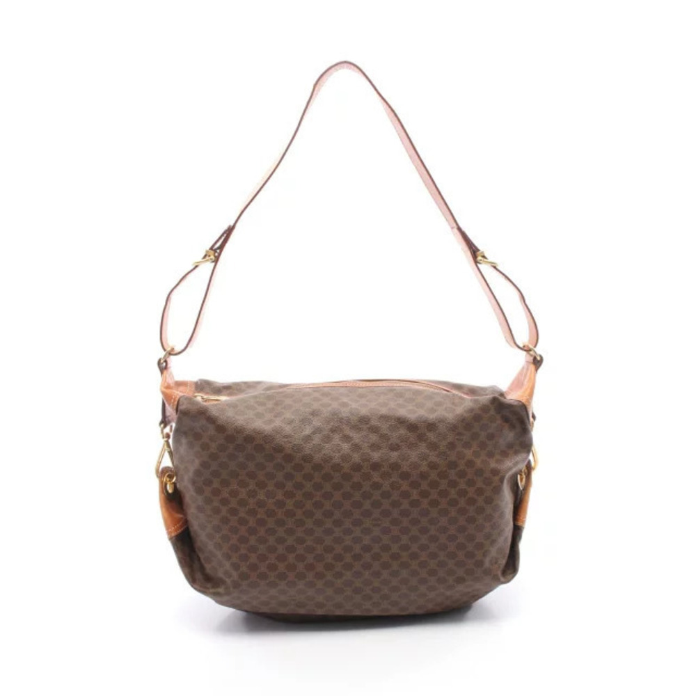 Celine Macadam Shoulder Bag Canvas Leather Brown
